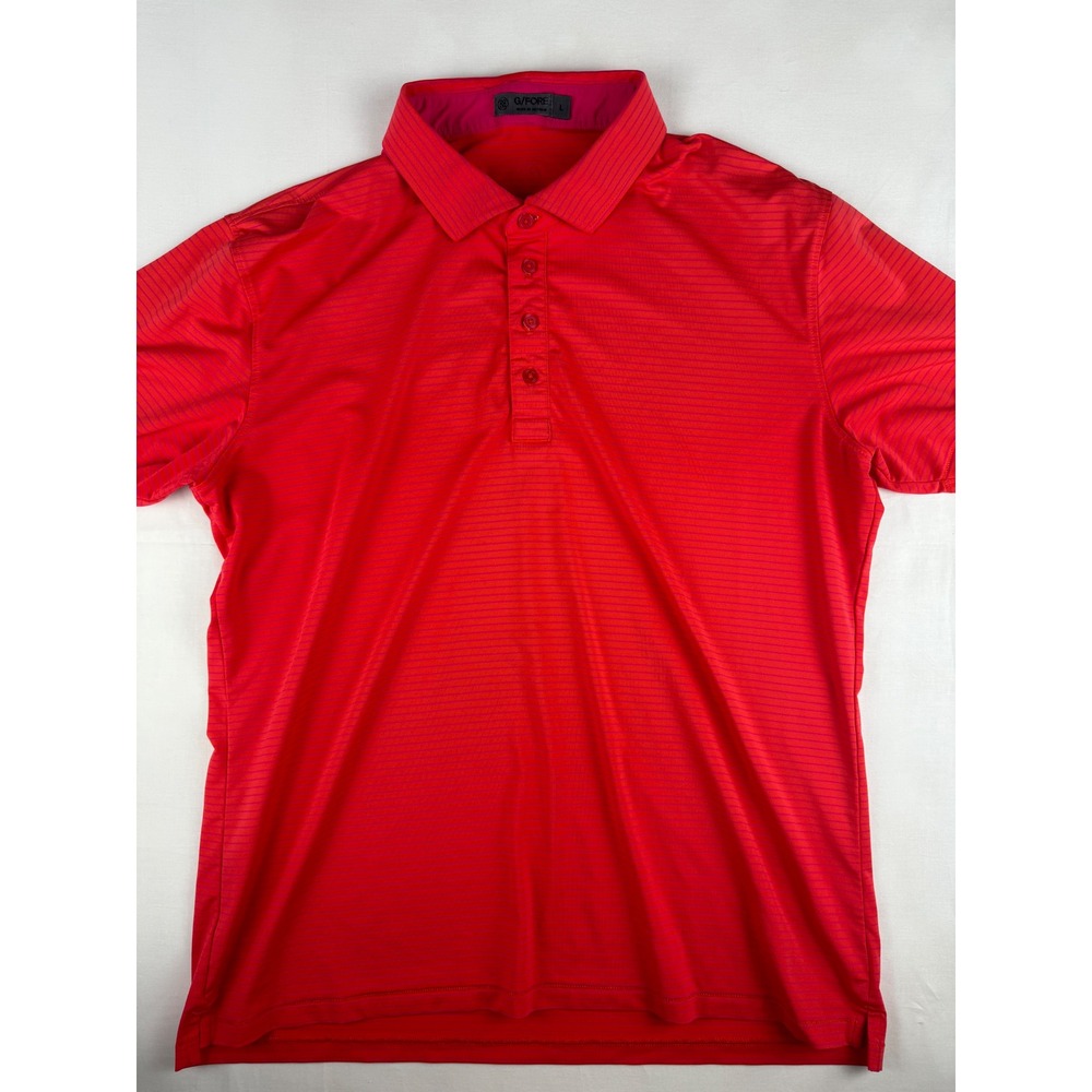 G/FORE Golf Polo Large Red Purple Striped Performance Short Sleeve Shirt